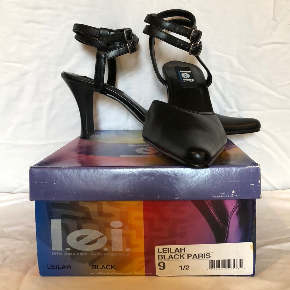 L.E.I Leilah Black Paris double-strap heels